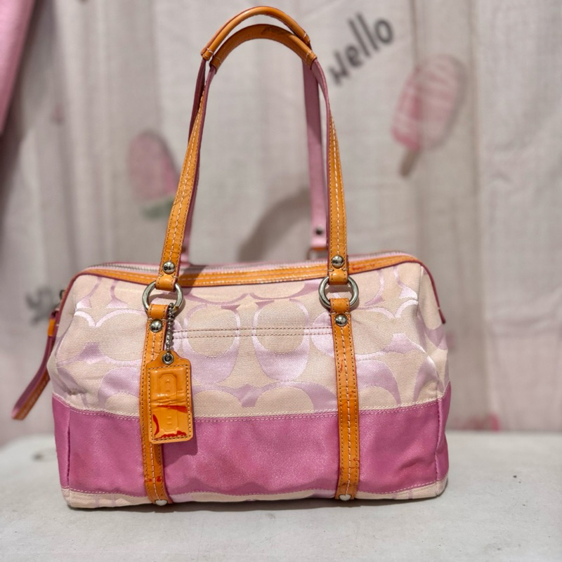 tas handbag coach pink. tas tote bag kan kanvas mix kulit. tas coc preloved