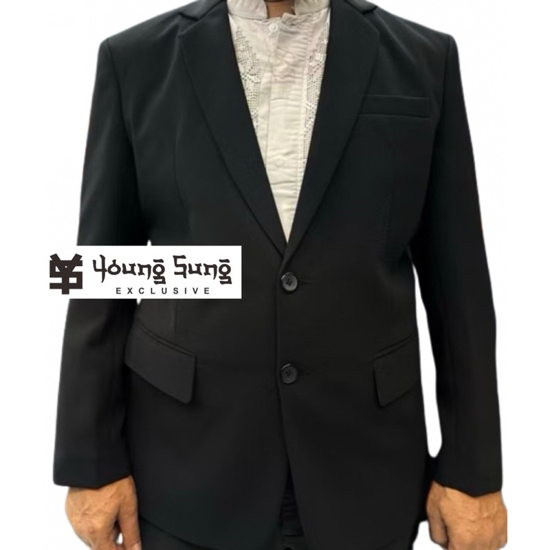 100% aman youngsung exclusive - set jas celana pria hitam slim fit