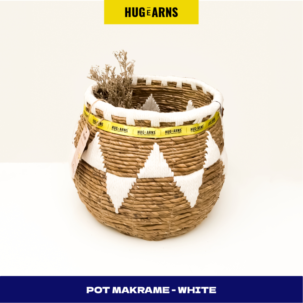 HUGeARNS - Cover Pot Makrame Putih Keranjang Anyaman / Cover Pot Tanaman / Basket Seagrass / Cover P