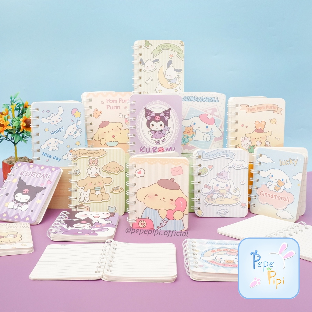 

Notebook Spiral A7 Sanrio 1 Karakter Pochacco Kuromi Pompurin Cinnamoroll Note book Kawat Hard Cover Catatan Saku Kecil Agenda Mini Buku Jurnal