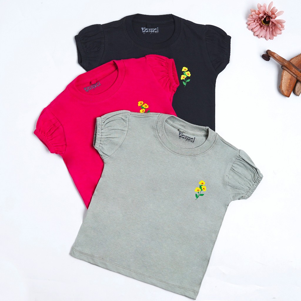 baju kaos anak perempuan tangan karet usia 6 bulan 6 tahun bahan cotton combad 30s premium