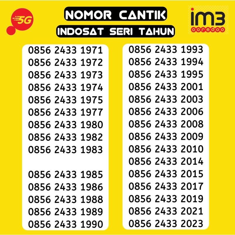 Nomor cantik infosat IM3 seri tahun 0856 2433 tahun nomor cantik jogja