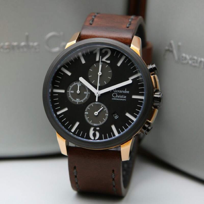 Alexandre Christie 6267 - AC6267 - 6267MC Black Rosegold Leather ORIGINAL