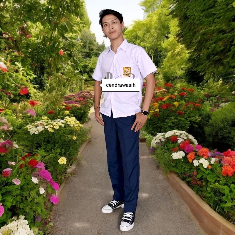 Setelan Seragam Sekolah Baju Putih Pendek Celana Biru Panjang SMP.MTS Laki Laki Cowok Premium Kualit