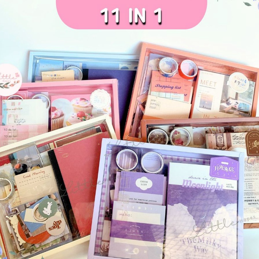 

NEW PROMO FREE GIFT 155 Pcs A6 DIY Journal Set 11 in 1 Gift Box Hadiah Murah Unik Vintage Scrapbook Lucu