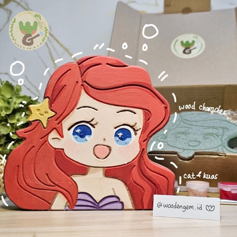 

DIY WOOD CHARACTER PAINTING MEWARNAI MELUKIS HAMPERS SOUVENIR KANVAS KAYU KARAKTER ARIEL WOODENGEM