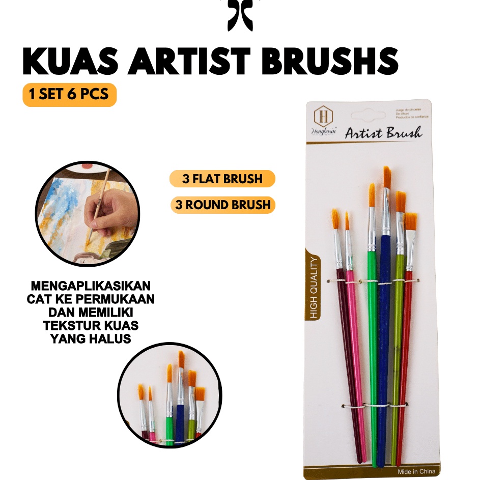 

PRODUCT TERPOPULER Kuas Cat Air Polos Warna Cat Minyak Cat Akrilik Brush ISI 6 KUAS
