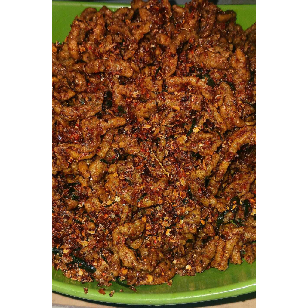 

Usus pedas Keripik usus pedas Pedas daun jeruk 500gram usus crispy