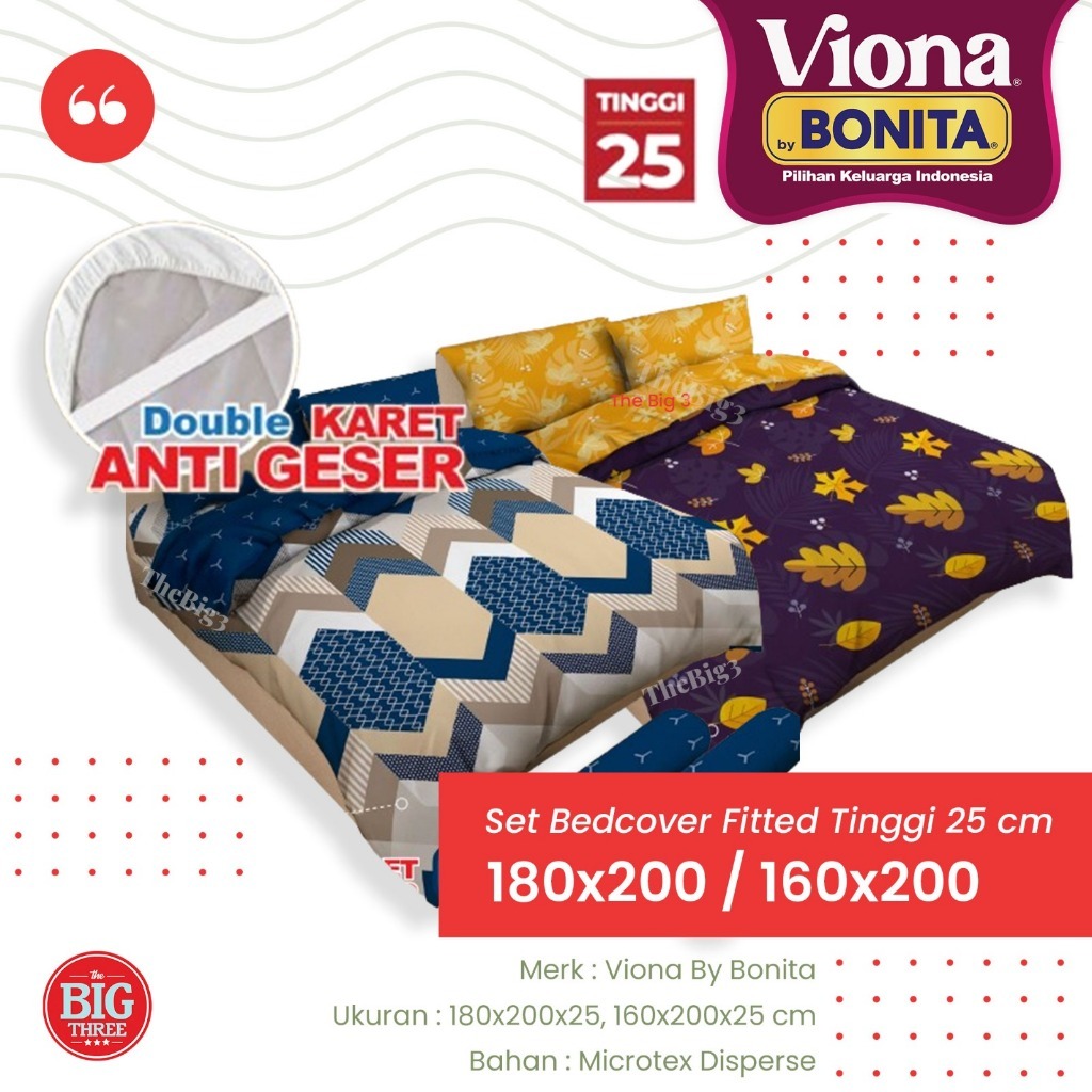 Viona By Bonita Set Bedcover + Sprei Flat 180x200 / 160X200 Tinggi 25 cm Minimalis Bunga - TBTSPREI