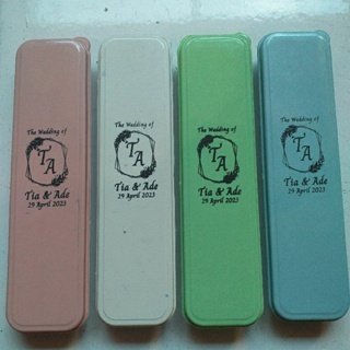 souvenir box tempat sendok garpu sumpit sablon custom/wadah sendok makan set