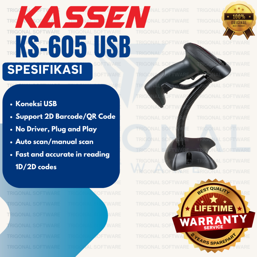 BARCODE SCANNER KS-605 1D/2D AUTO SCAN KABEL USB+STAND KASSEN