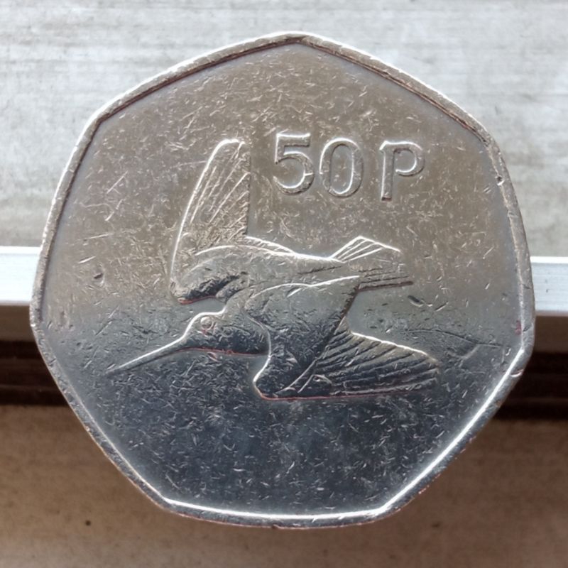 Uang Koin Kuno Irlandia 50 Pence ukuran besar tahun acak (1970-2000)