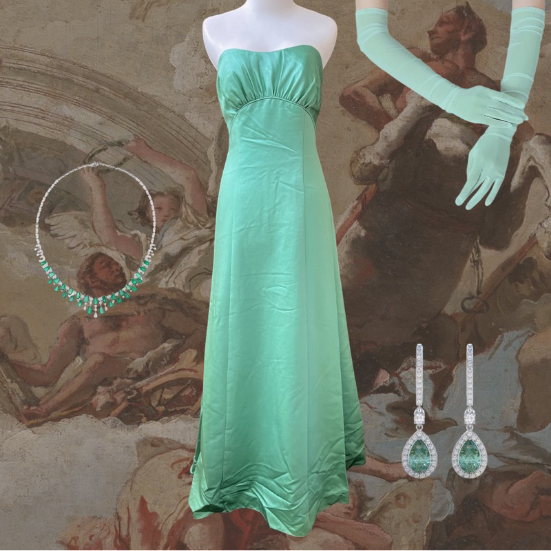 Dress/gaun pesta strapless hijau muda elegan