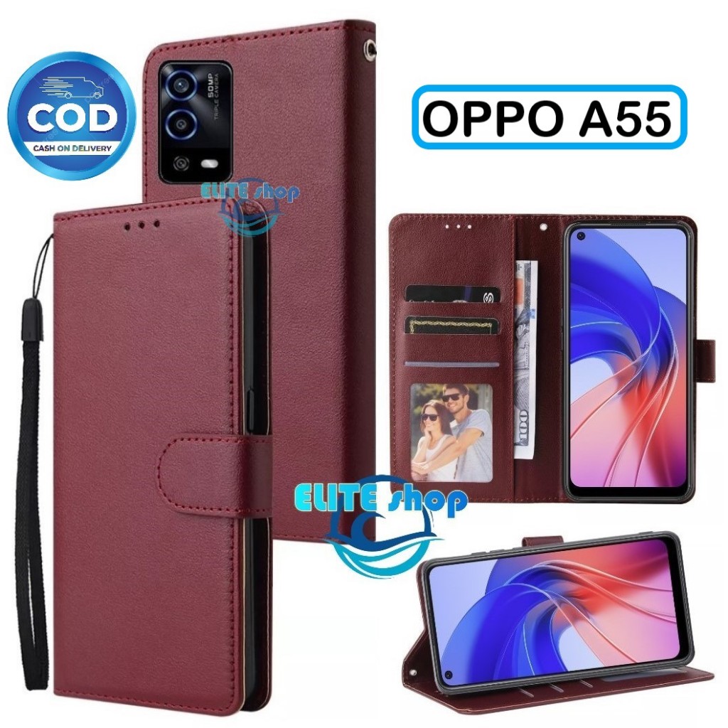 Flip Case OPPO A55 Case Wallet Kulit Casing Dompet Case Wallet Leather Flip Case OPPO A55 Casing hp 