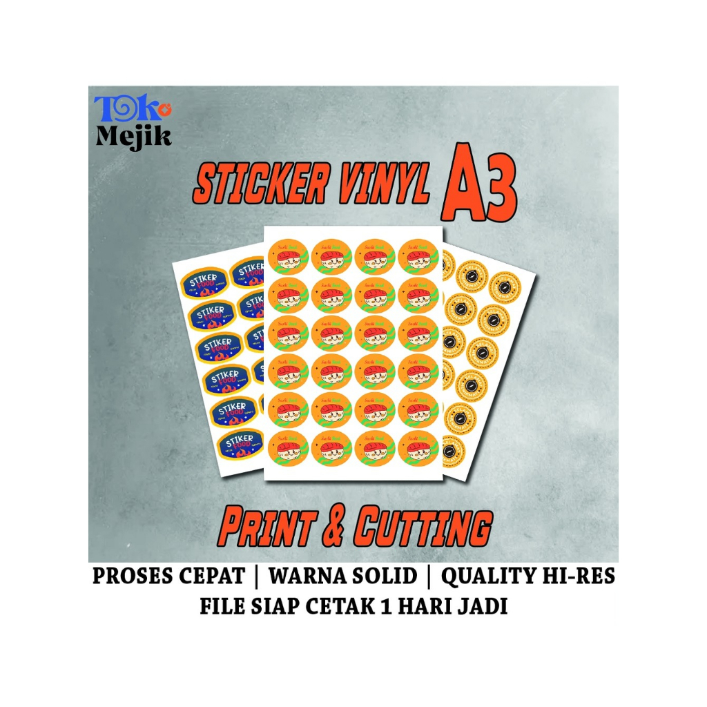

Sticker Vynil Cutting + Print Custom Ukuran A3 Sebagai Media Promosi Untuk Kemasan Makanan, Komunitas dan Event