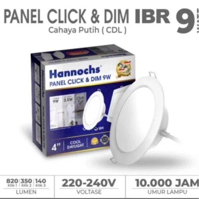 Hannochs Lampu Bohlam LED Panel Click and Dim IBR 9 Watt Cahaya Putih