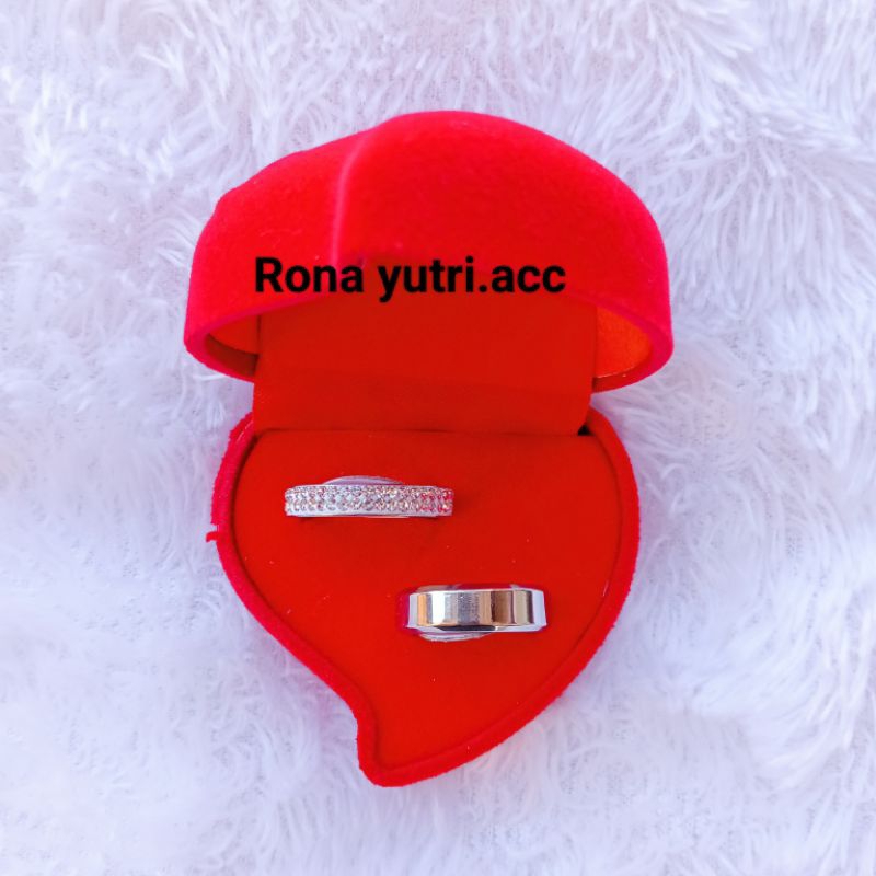 cincin pasangan titanium couple, tunangan, nikah silver permata elegan