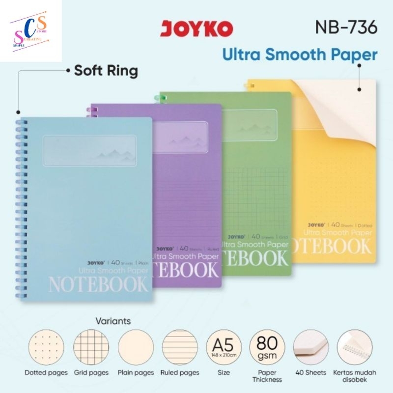 

RULED NOTEBOOK JOYKO NB-736 A5 80GSM/ BUKU CATATAN A5 PASTEL SOFT RING COVER