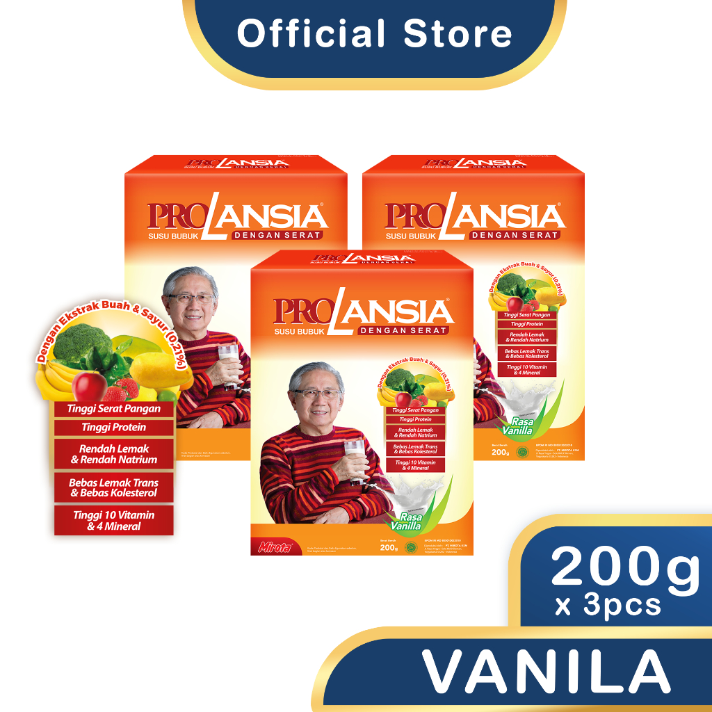 

PAKET PROLANSIA Vanila Susu Nutrisi Lansia 200 Gr X 3 Box