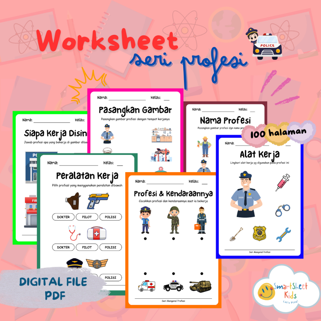 WORKSHEET PRINTABLE Anak Seri Mengenal Profesi untuk Usia 3 4 5 Tahun Digital File PDF