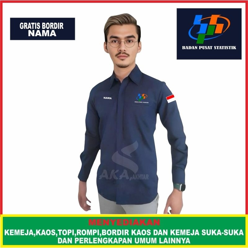 KEMEJA BPS BIRU NAVY KEMEJA BPS PUTIH KEMEJA BPS TANGAN PANJANG SERAGAM BPS LENGAN PANJANG DAN LENGA