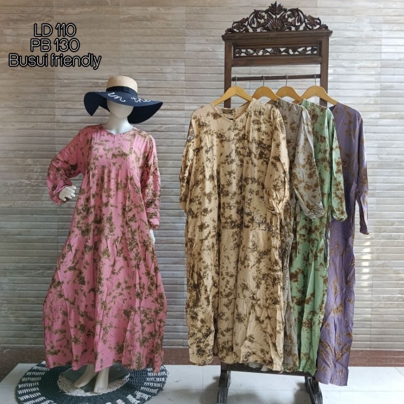 [SALE] Gamis Susun Rayon Premium Busui Friendly Motif Abstrak