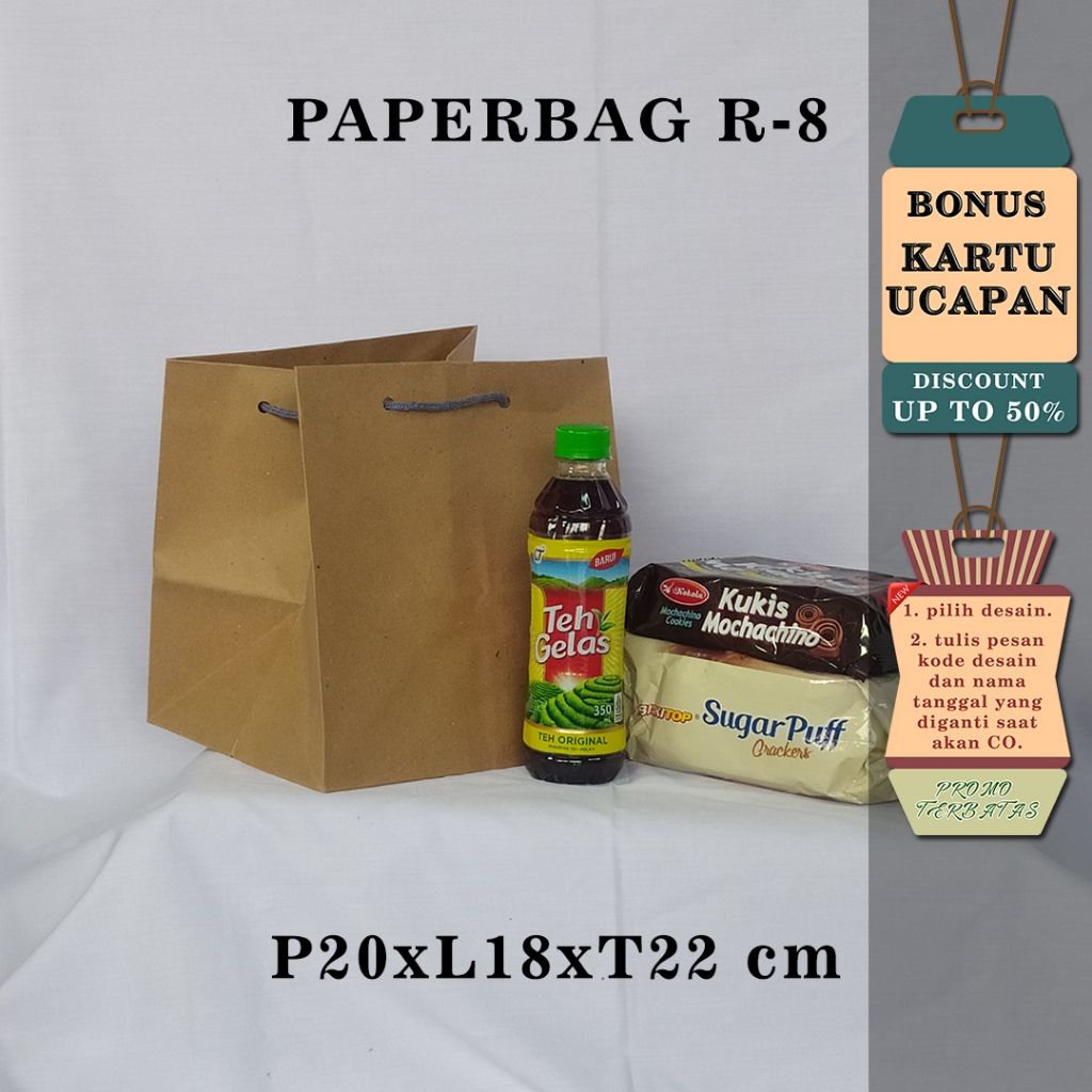 

PAPERBAG| TAS KERTAS| TAS HAJATAN| BONUS KARTU UCAPAN| UK R-8 COKELAT POLOS UK P20 X L18 X T22 CM