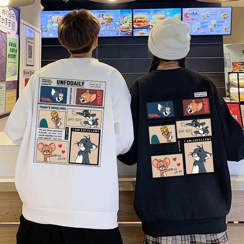 Pola animasi kartun tom dan jerry|switer couple|sweater couple pasangan kekinian|switer couple pasan