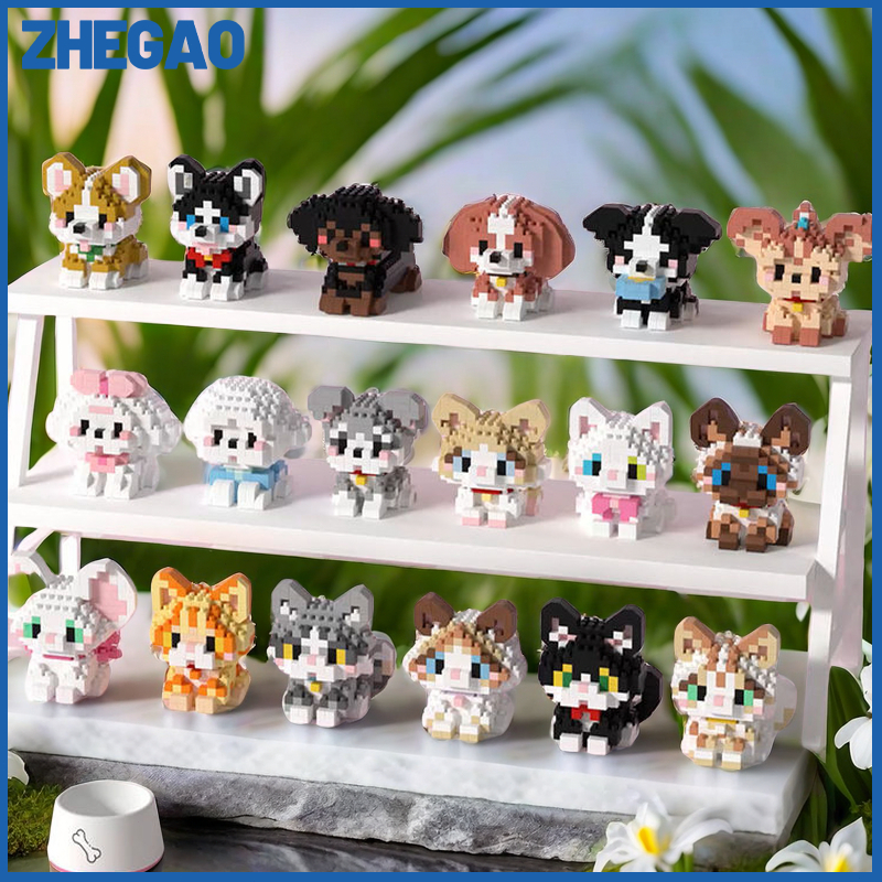 ZHEGAO Mainan Nano Block Kucing Puzzle Block Hachimi Dog & Cat Block Balok Susun Hewan Peliharaan