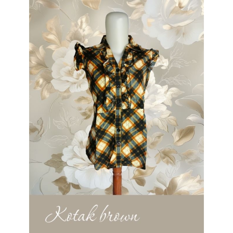 Atasan Blouse Wanita Kotak Kotak Kombinasi Prelove