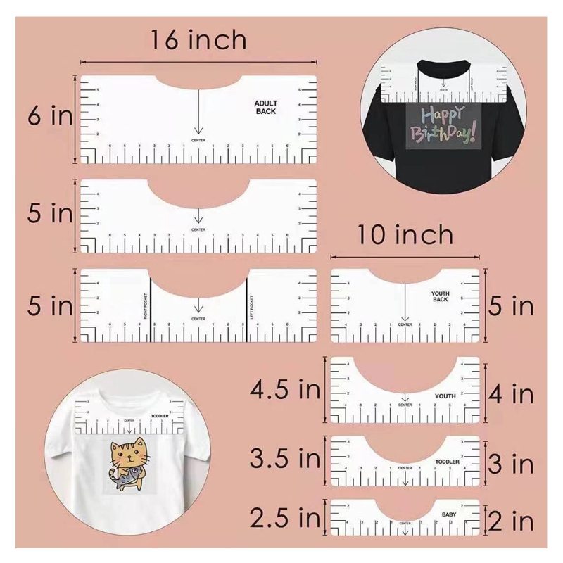 

7 PCS T-Shirt Alignment Ruler for Guiding T-Shirt Design Fashion Rulers for DIY Art Drawing Template Craft Tool Drafting