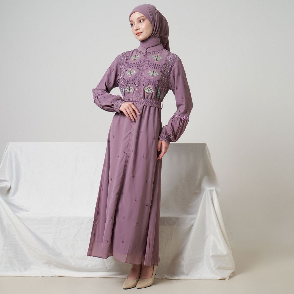 LAROSA Gamis Premium Bordir Payet Wanita set Hijab Rabia Dress - Ceruti Babydoll Cantik dan Mewah