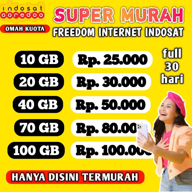 (SUPER PROMO) PAKET DATA INDOSAT TERMURAH 20GB,30GB,40GB,50GB,100GB INDOSAT