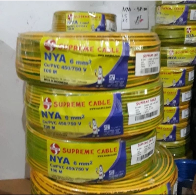 Kabel NYA 6mm Supreme 1 Roll 100 meter Kawat Tunggal NYA 6 mm Kuning Hijau