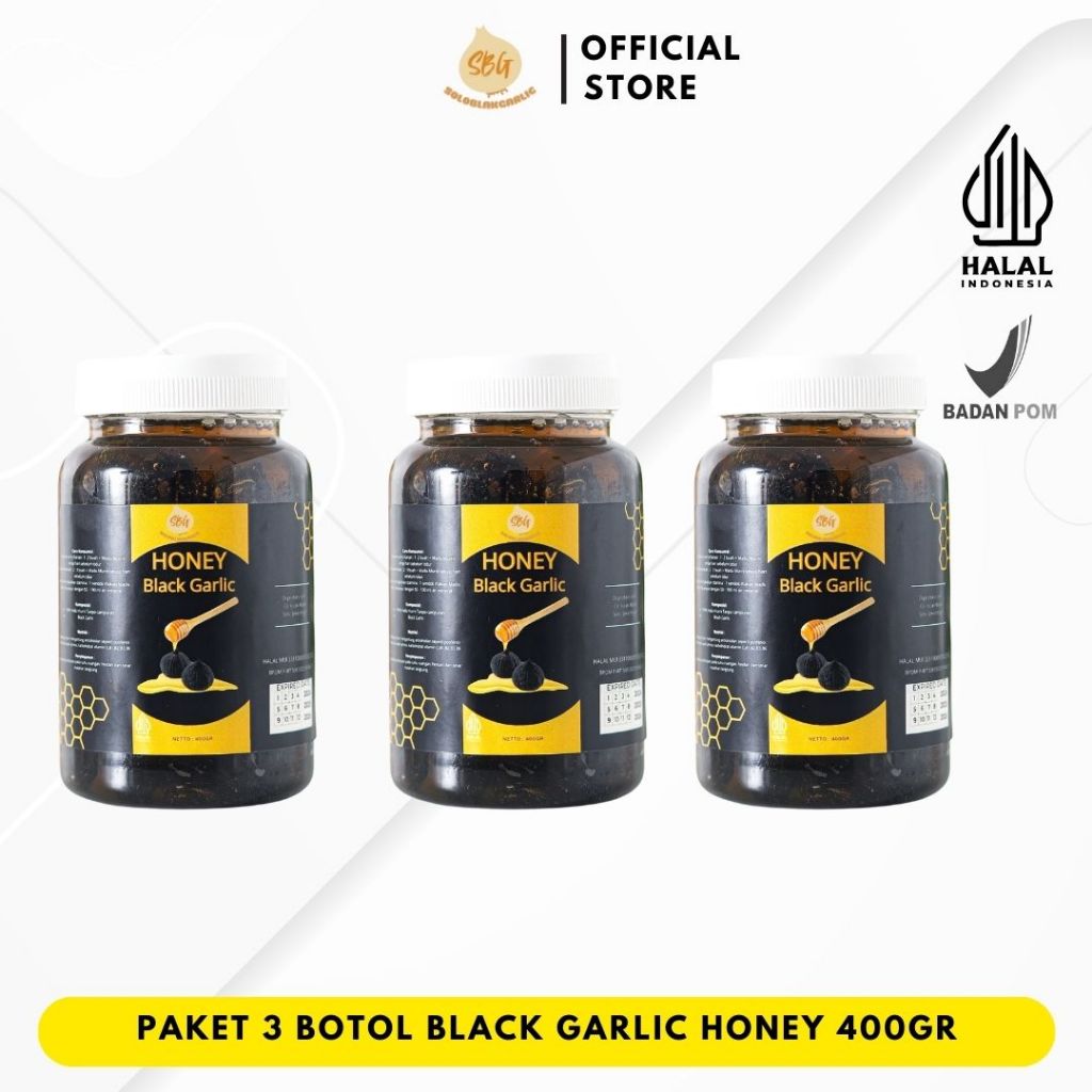 

SBG PAKET 3 BOTOL Black Garlic Honey Bawang Hitam Madu Garlic Madu 400gr Bawang Hitam Tunggal