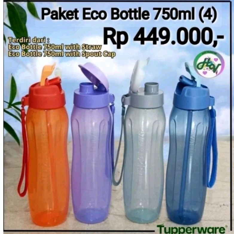 

Tuperware Eco Bottle Straw 750ml botol minum ada Sedotan