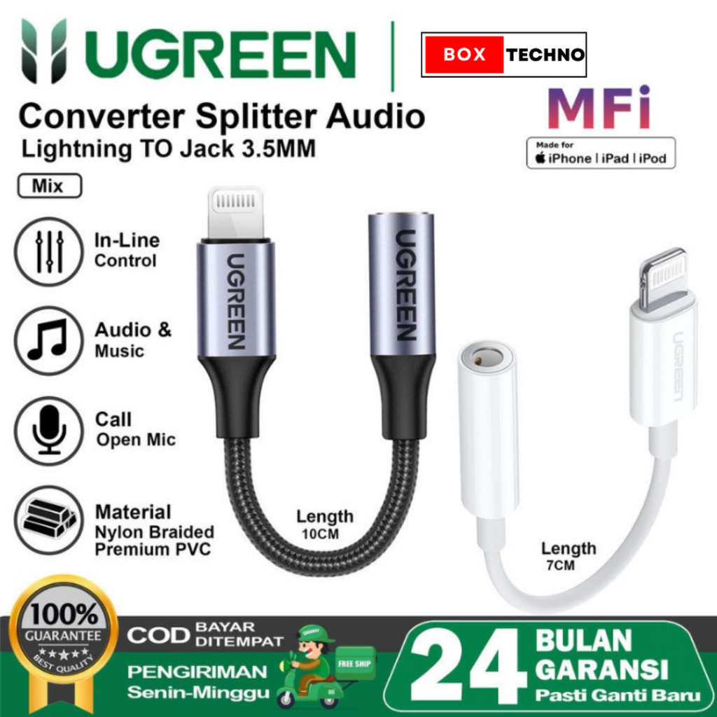 Kabel UGREEN Splitter iPhone MFi Lightning To Jack 3.5mm