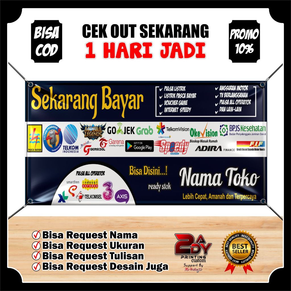 SPANDUK BANNER KONTER PULSA / BANNER JUALAN PULSA BISA CUSTOM UKURAN 200 X 60