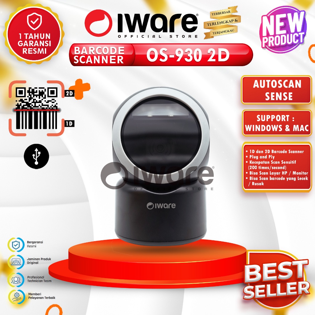 IWARE BARCODE SCANNER OMNI IWARE OS-930 - OS 930 2D QR CODE-E-FAKTUR USB