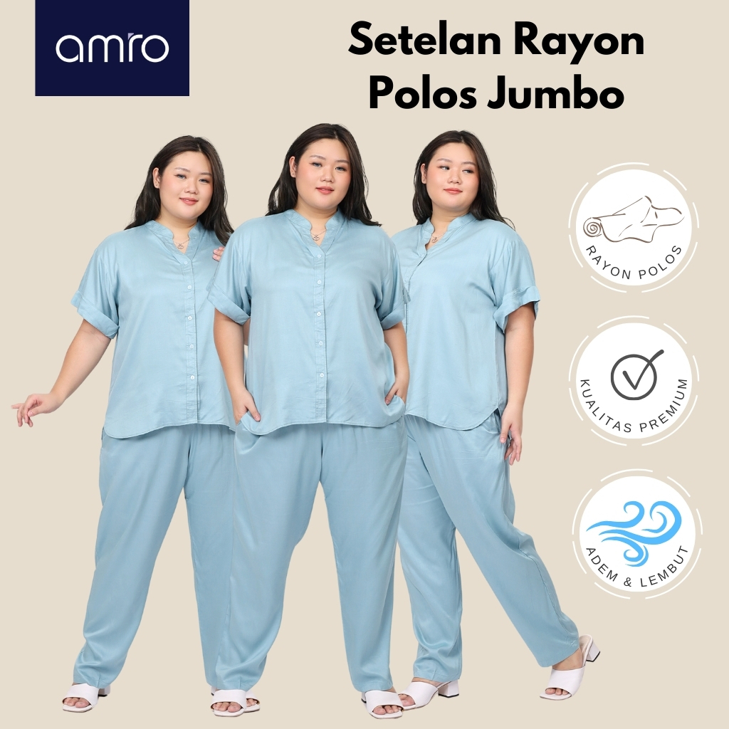 Amro Sleepwear - Jinny One Set - Setelan Piyama Rayon Twill Busui Size Jumbo Berkerah-SCPX235