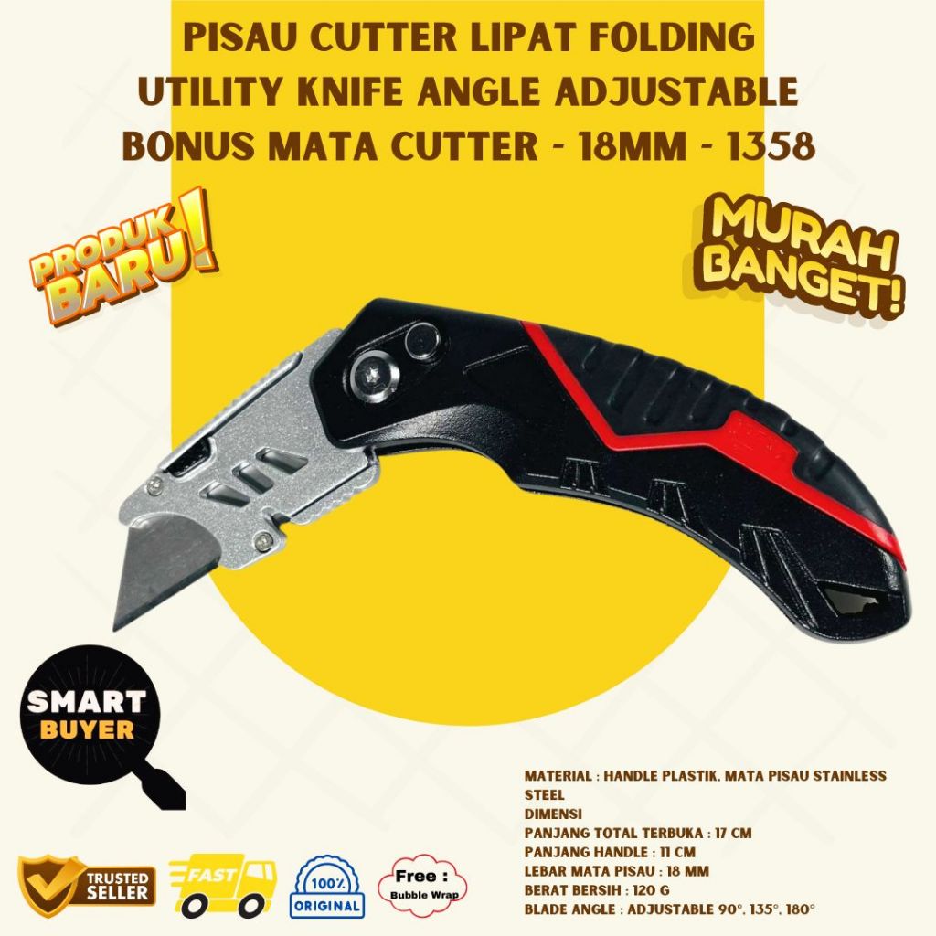 

Pisau Cutter Lipat Folding Utility Knife Angle Adjustable 18mm 1358 Serbaguna