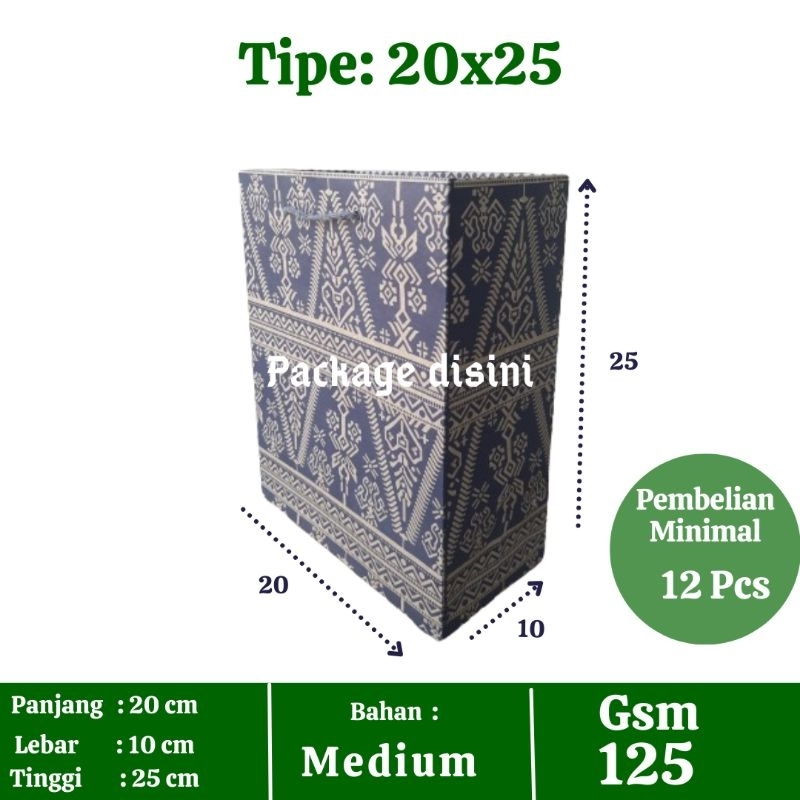 

Paper bag 20x25 Batik biru, Tas kertas murah, P20 L10 T25