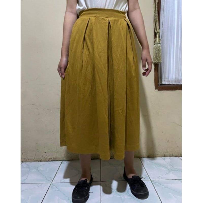 UNIQLO (M) Midi Skirt Cullote Mustard | Rok Kulot Celana Mustard