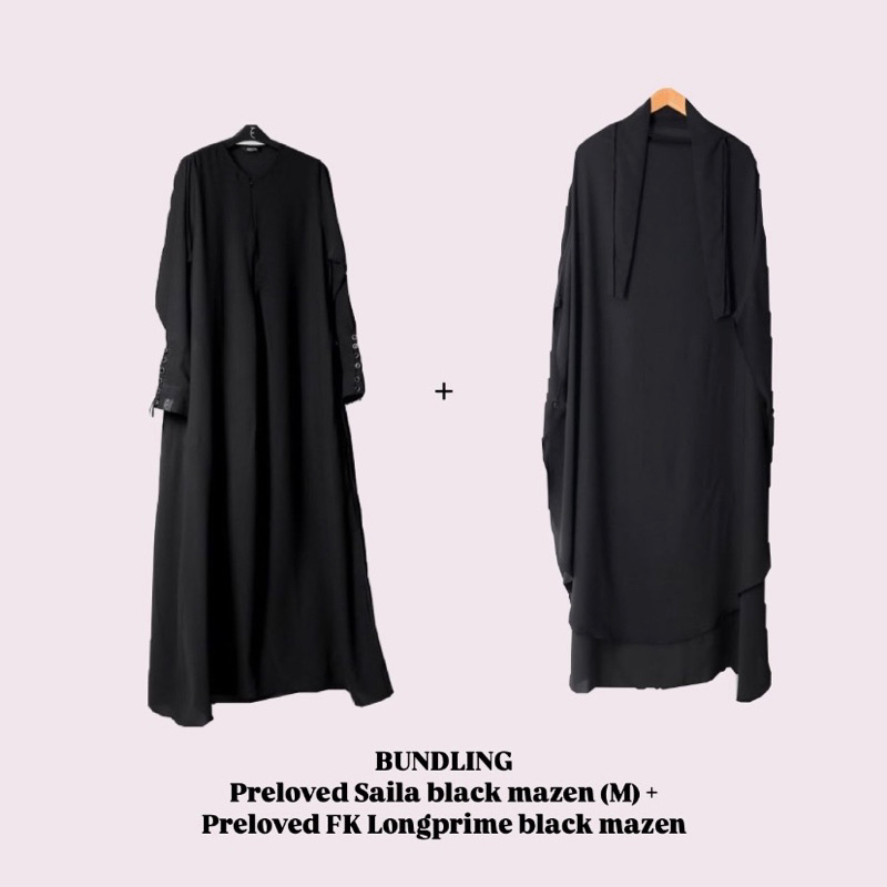 RARE preloved saila dress aljenna black (M) + fk longprime batch 2022 - mazen anti uv kain sultan