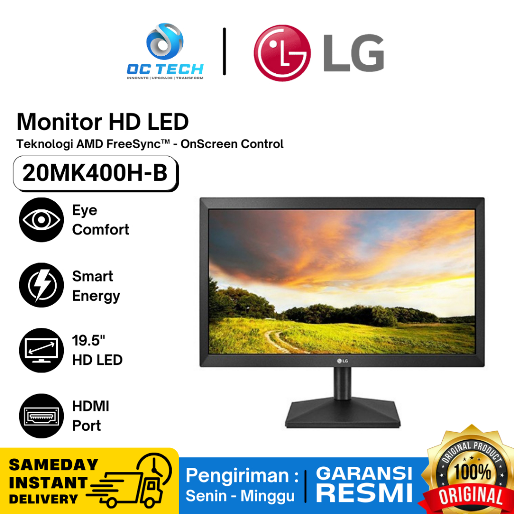 Monitor LG 20MK400H-B 19.5" 20inch HD LED Monitor HDMI Monitor Komputer PC Original Garansi Resmi