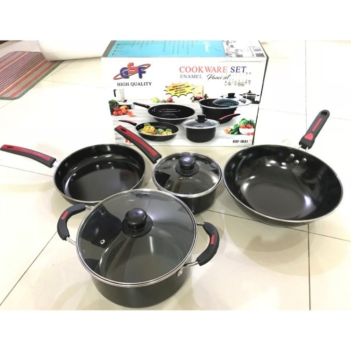 Panci Wajan Set Enamel GSF Cookware Set Tutup Kaca GSF-1831 N