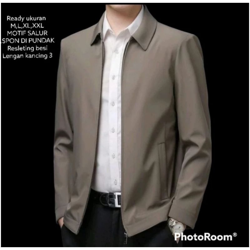 Jasket Semi Jaz/Jasket Formal Kantoran/Jasket Casual Kuliah/Jasket Santri motif salur resleting besi