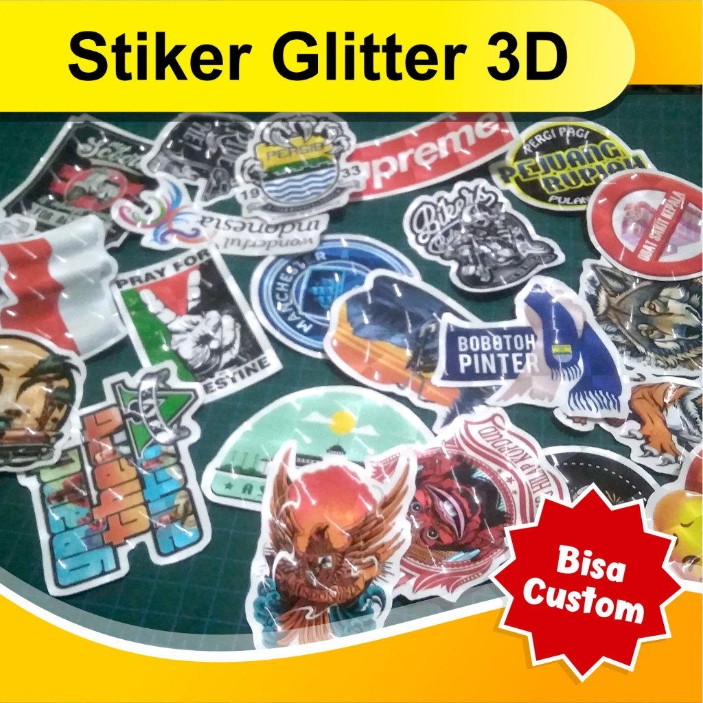 

Cetak Stiker Vinyl A3 + Laminasi/Finishing Gliter Efek 3D