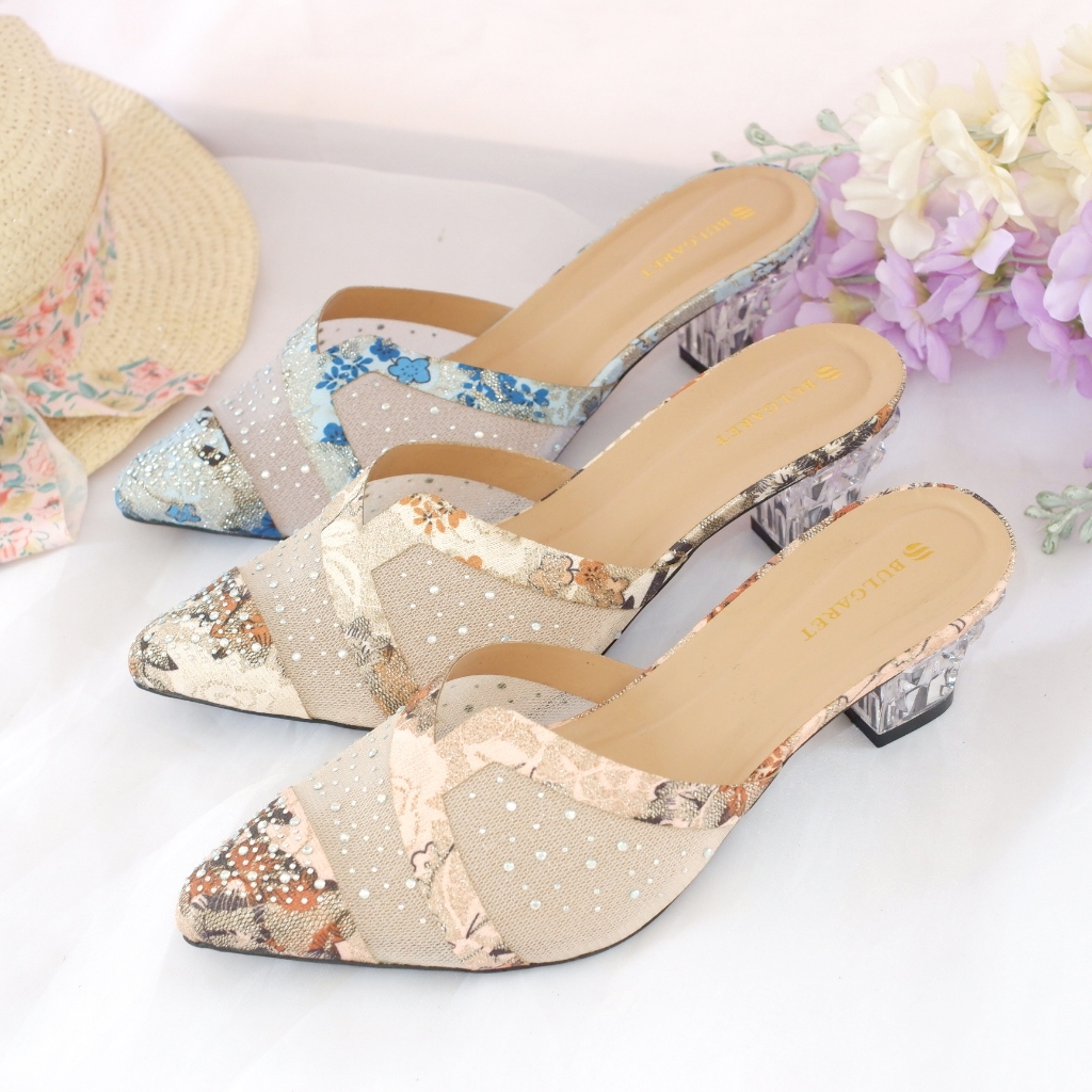 Heels Wedding Hak Kaca Motif Bunga Tinggi 5cm AIC 07