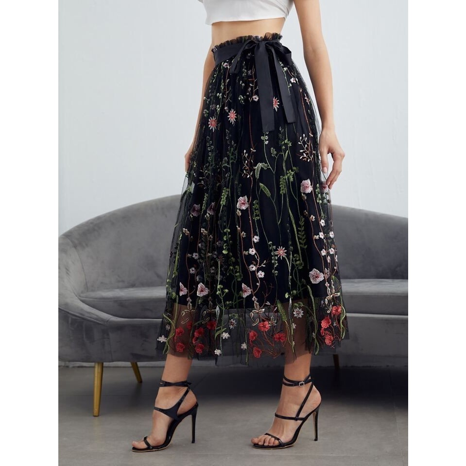 Rok wanita Tulle 3d flower-NS473